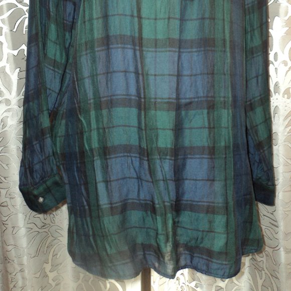 Green and Blue Tartan Plaid Style Blouse/Tunic - Picture 2 of 6